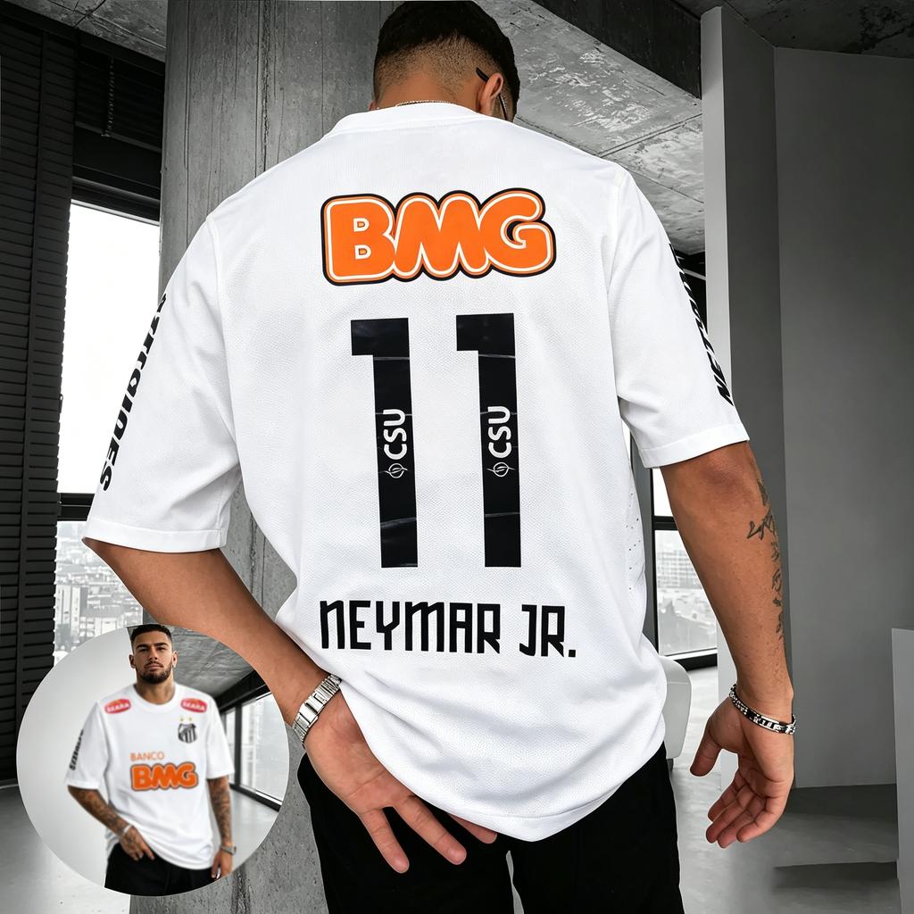 SummerClassic 1112 Santossi Cotone Puro Maglia da Calcio Retro Piccolo Neymar Calcio Adulto Unisex e Unisex Taglia Grande Manica Corta