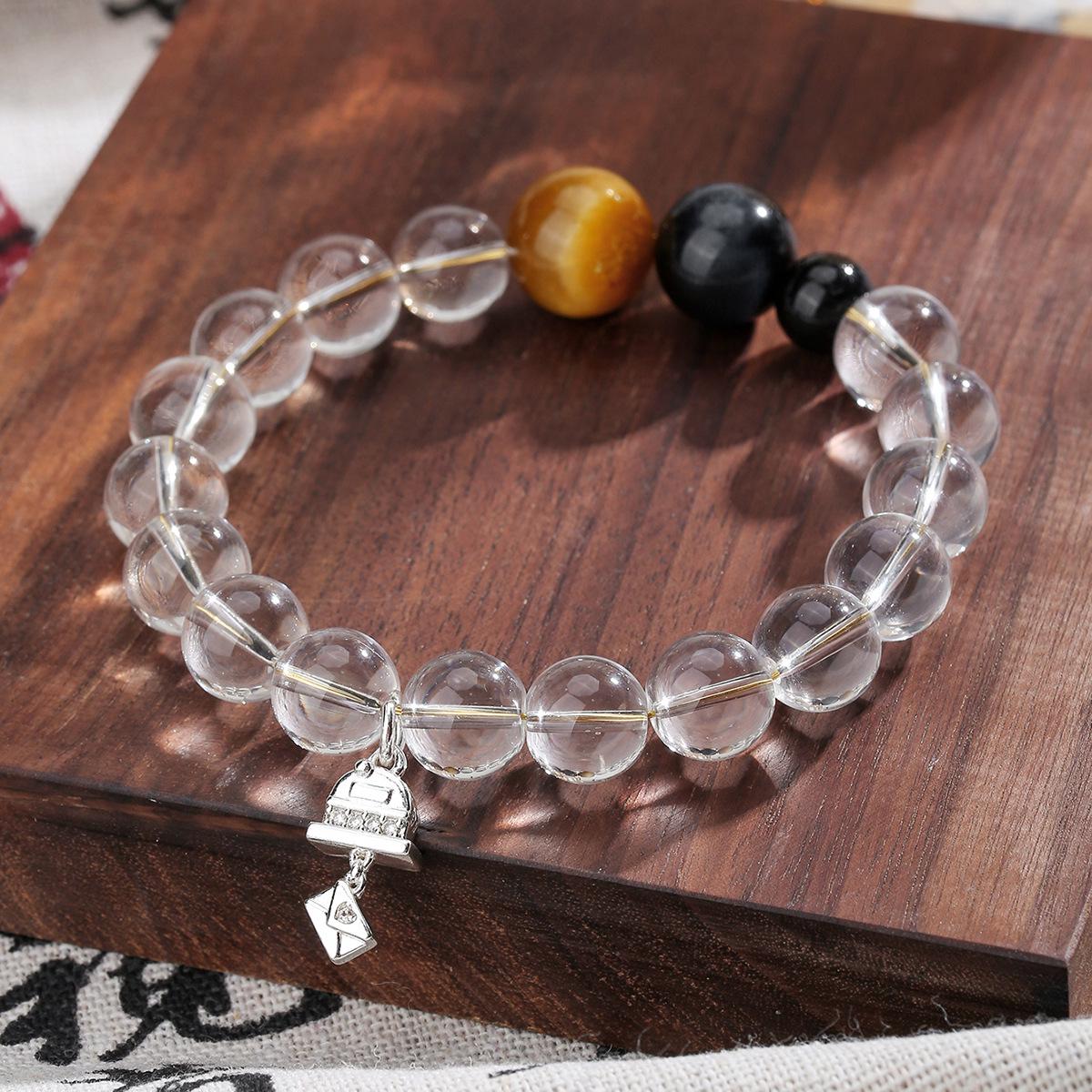 

Xiaohongshu White & Blue Tiger Eye Crystal Bracelet - New Chinese Style Fashion Accessory 18cm