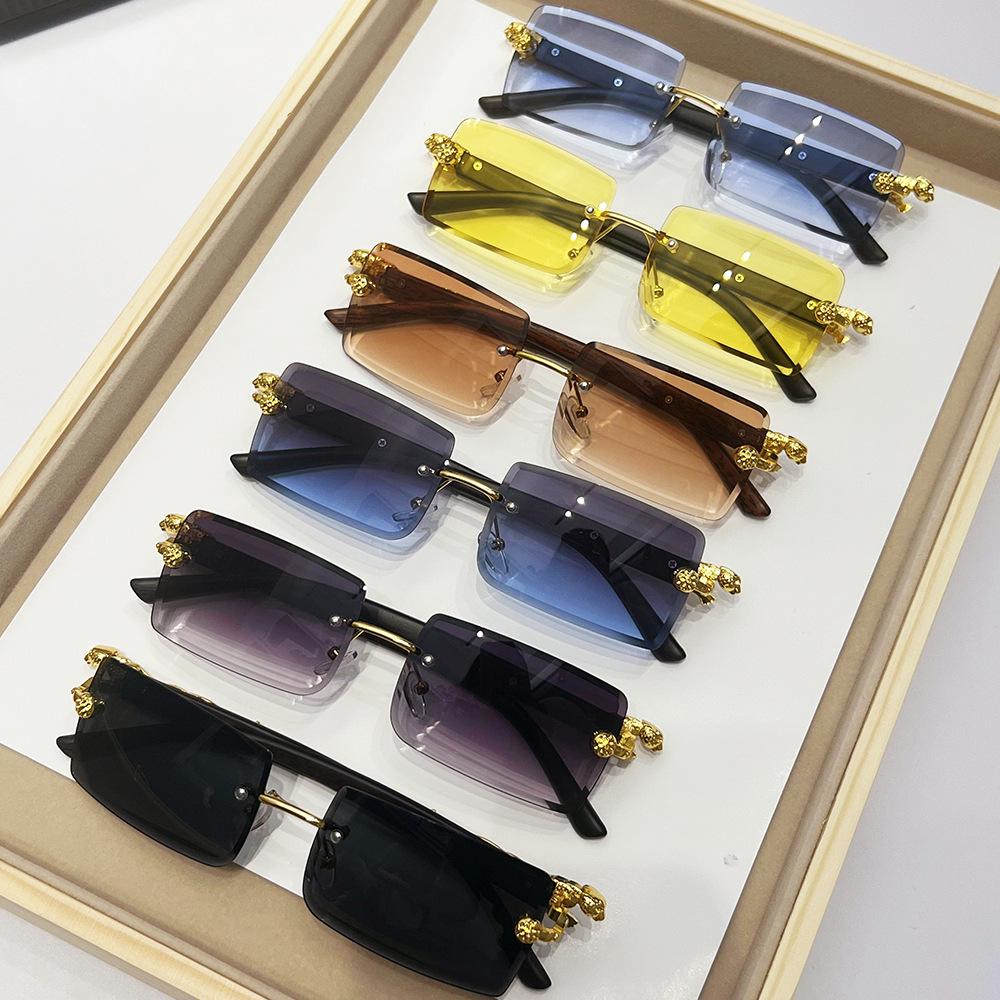 2024 Frameless Leopard Print Square Sunglasses – European & American Style