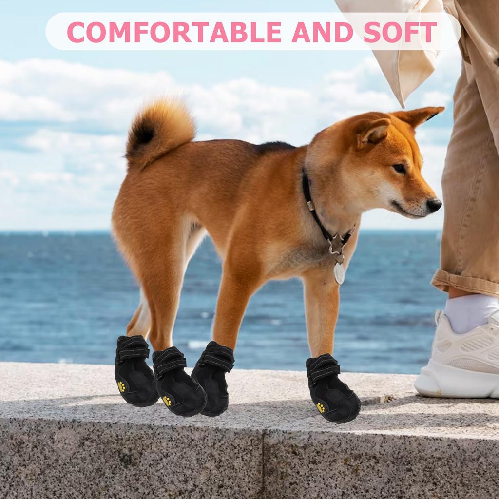 4Pcs Waterproof Snow Boots Winter Pet Dog Shoes Casual Anti-Slip Warm Puppy Boots Black Size 4 Outdoor Pet Dog Shoes