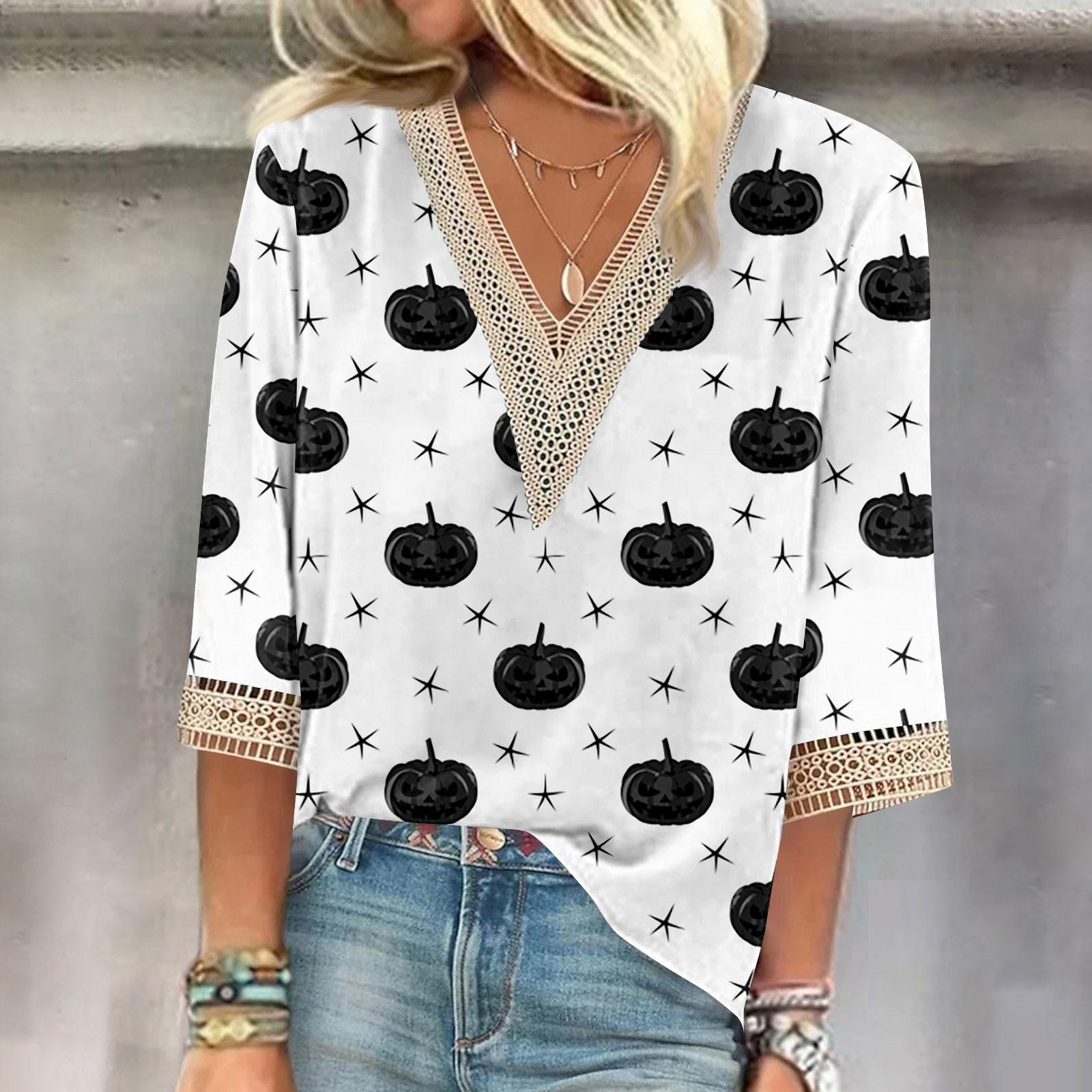 Женский модный повседневный топ с v-образным вырезом и укороченными кружевными рукавами — фото 10