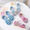 New Fashionable Rhinestone Flower Spring/Summer Little Girl High Heels Princess Style Performance Children's Soft Sole Leather Sandals