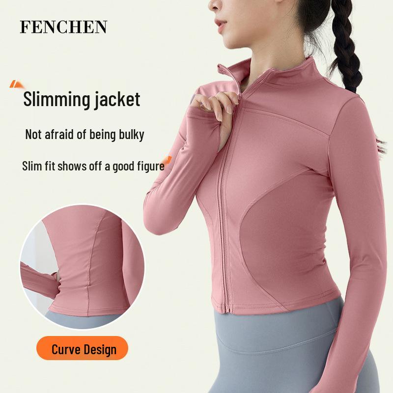 Women's Slim Fit Stand-up Collar Yoga Jacket - High Elasticity Long Sleeve Shirt for Autumn/Winter Outdoor Sports & Fitness
