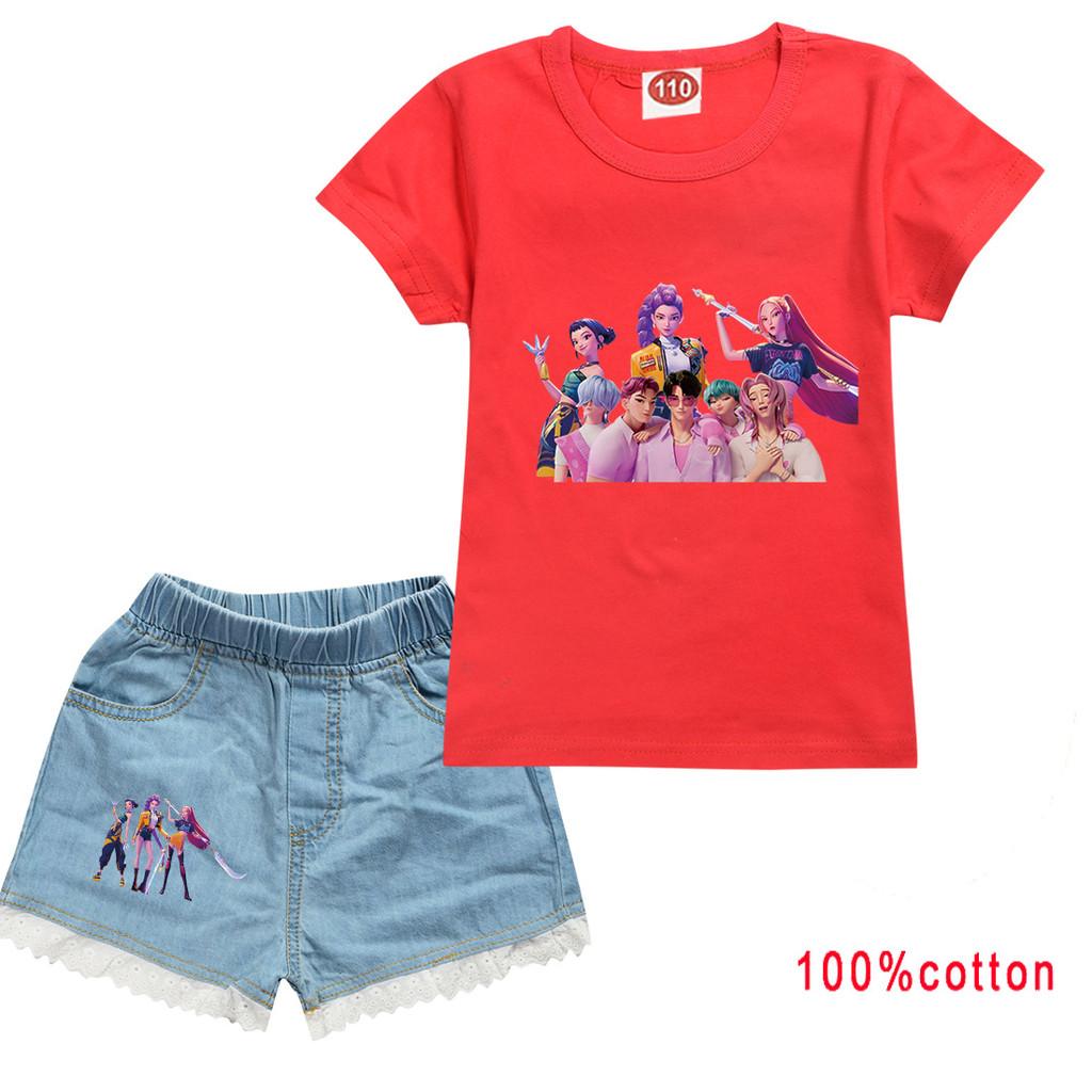 Kinder Mädchen Anime Cartoon Super Star Rumi Zoey Mira POP Sängerin Druck Baumwolle Kurzarm T-Shirt Jeans Shorts Kleidung Set