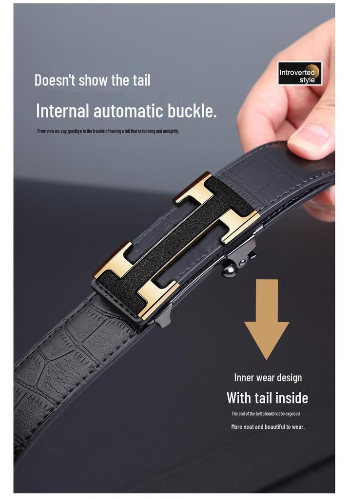 Cintura da uomo in vera pelle con fibbia automatica - Alla moda, Versatile per l'uso in ufficio o casual