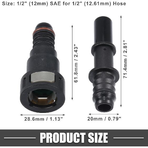 Car Fuel Line Hose Quick Release Connector Kit Straight 1/2" 12.61mm SAE to 1/2" 12mm Disconnect Hose Plastic Gray