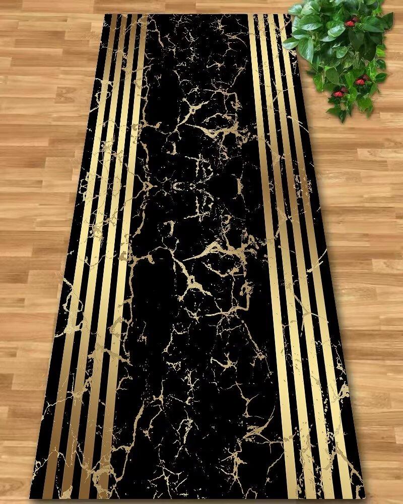 European Luxury Long Corridor Carpet Luxurious Golden Stair Carpet Runner Washable Non-slip Villa Hall Passageway Carpets Custom