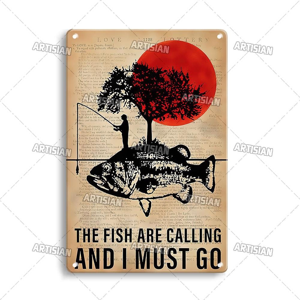 Artisian Fishing Metall-Poster, Sport, Weißblech, Köder, dekoratives Schild, Wanddekoration, Garage, Bar, Pub, Club, Hotel, Café, Küche, Zuhause