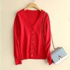 Spring and Autumn Women's Korean Version of The Blouse  Solid Color Fashion V-neck High-end Knit Cardigan Short Section Plus Size