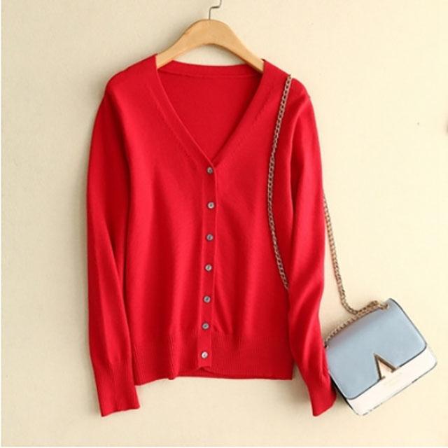 Spring and Autumn Women's Korean Version of The Blouse  Solid Color Fashion V-neck High-end Knit Cardigan Short Section Plus Size
