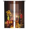 Vintage Venkovský styl Ovoce Jídlo Víno Tyl Závěsy do obývacího pokoje Výzdoba ložnice Průhledný Průsvitný Voál Závěs na okno