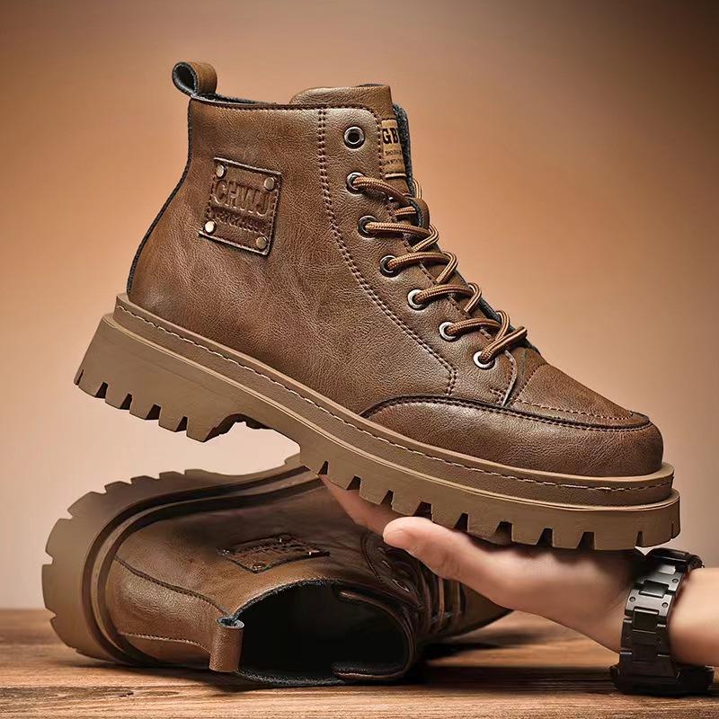 Fashion High Quality Men's Boots Platform Hiking Luxury British Style Leather Boots for Men Waterproof Lace-up Boot Casual Outdoor Shoes