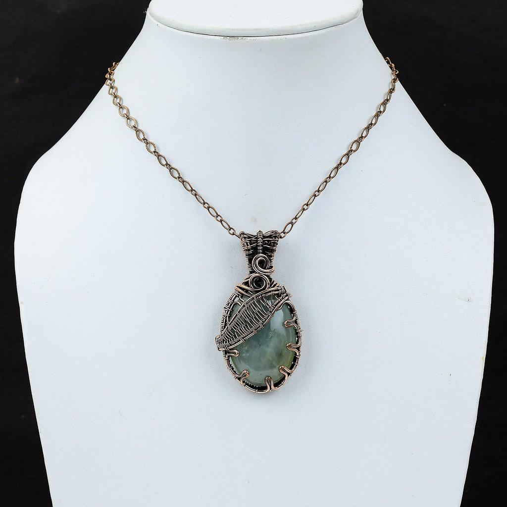 Akwamaryn Kamień Szlachetny Owinięty Czystym Miedzianym Drutem Ręcznie Robiony Wisiorek Biżuteria na Prezent Noworoczny