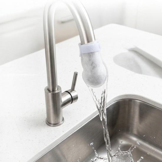 Universal Faucet Water Filter Bag with Non-Woven Fabric High-Density Sediment Remover for Tap Water Rust Particles Anti-Splash Reusable Faucet Filter