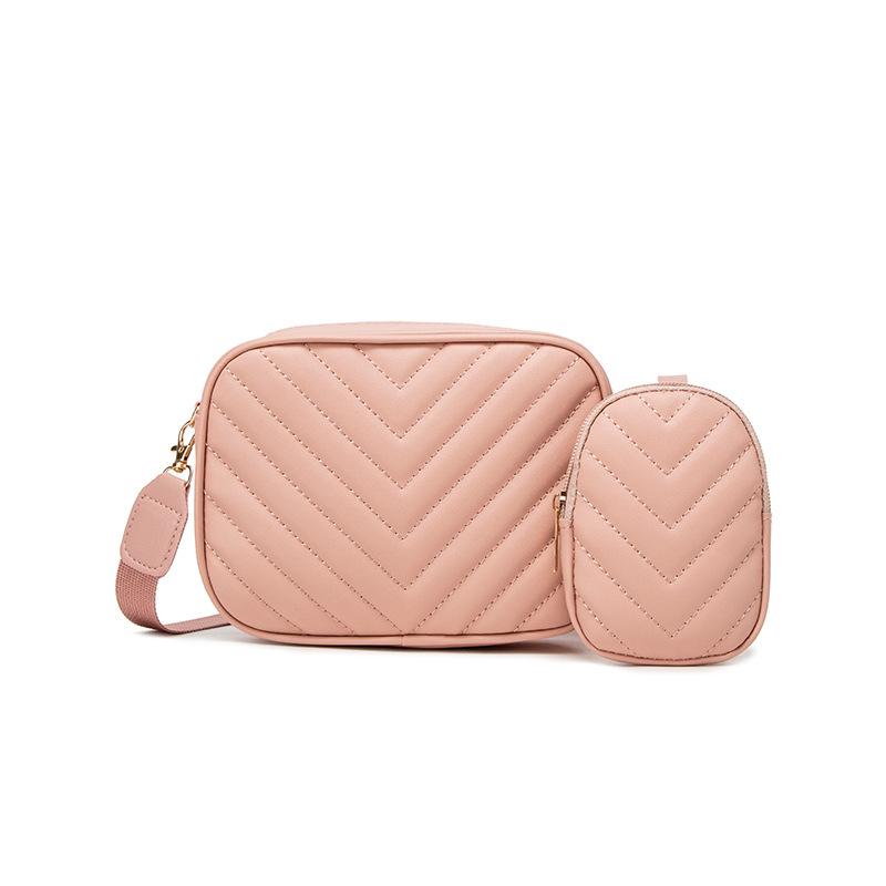 Double Bag Fashionable and Simple V Embroidered Small Square Bag 2025 Spring and Summer New Two-piece Set Personalized Matching Mini Change Bag