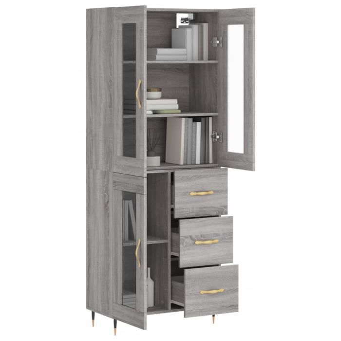 VidaXL Buffet haut Sonoma gris 69,5x34x180 cm Bois d'ingénierie 3198583