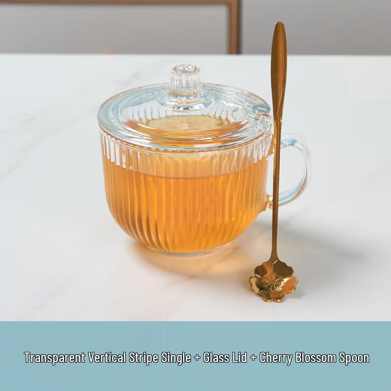 Changbaosen Portable Glass Breakfast Cup with Lid & Spoon
