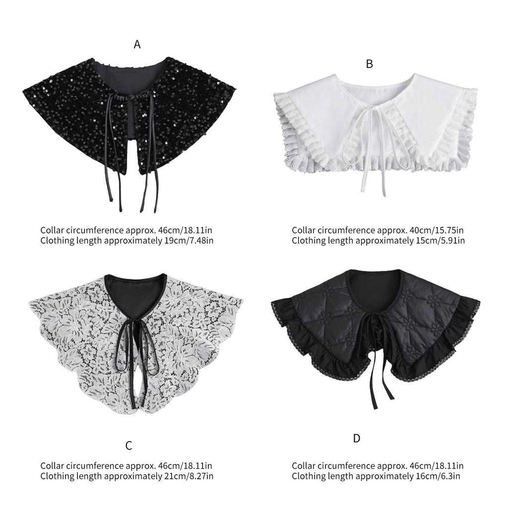 Decorative Sequins Quilted Cape False Collar for Stylish Ladies Elegant Ruffled Lace Shawl Wrap for Parties and Weddings