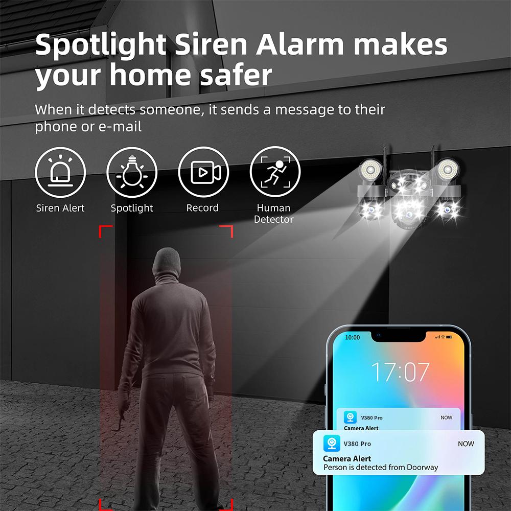 Kamera CCTV 2 w 1 zasilana energią słoneczną, potrójny obiektyw ze światłem LED do widzenia w nocy, bezprzewodowa kamera IP sieci WIFI/4G.