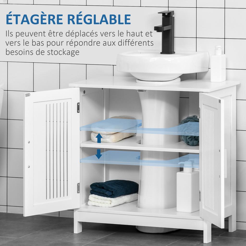 Modern Under Sink Cabinet with 2 Doors, Bathroom Vanity Unit, Pedestal Under Sink Design, Storage Cupboard with Adjustable Shelves, White