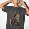 Samurai Cat Shirt, Aesthetic Graphic Tee for Him, Oversized Unisex Japanese T-Shirt, Cat Dad Gift for Him, Retro Warrior TShirt
