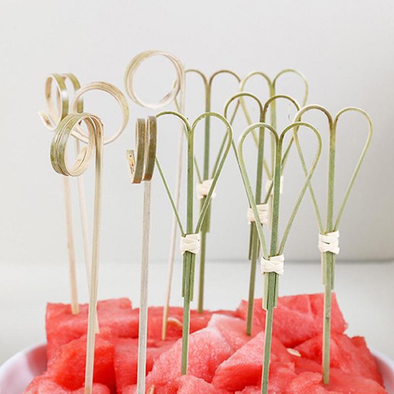 100Pcs/Bag Party Disposable Tableware Cocktail Knotted Bamboo Pick Fruit Skewers