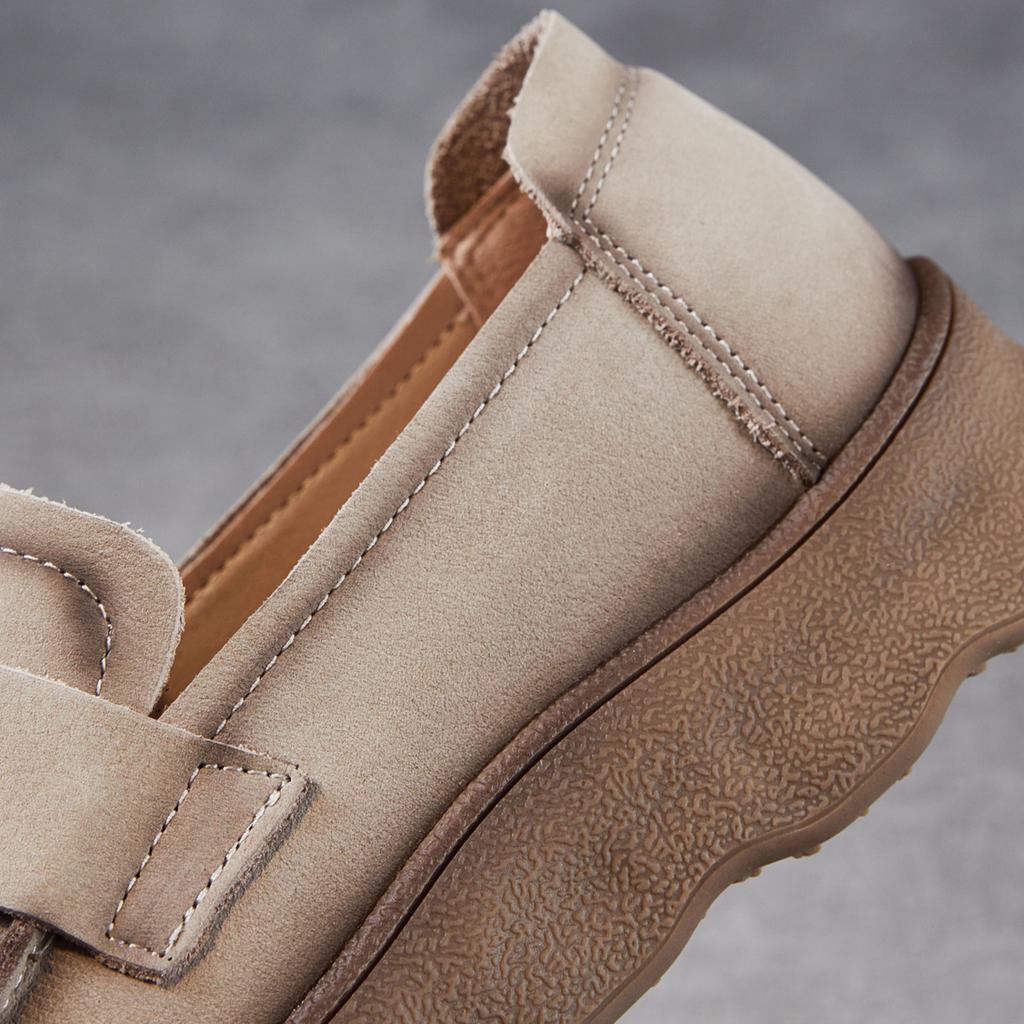 Women's Retro Casual Shoes Versatile Top-grain Leather Single Shoes Slip-on Soft-soled Loafers