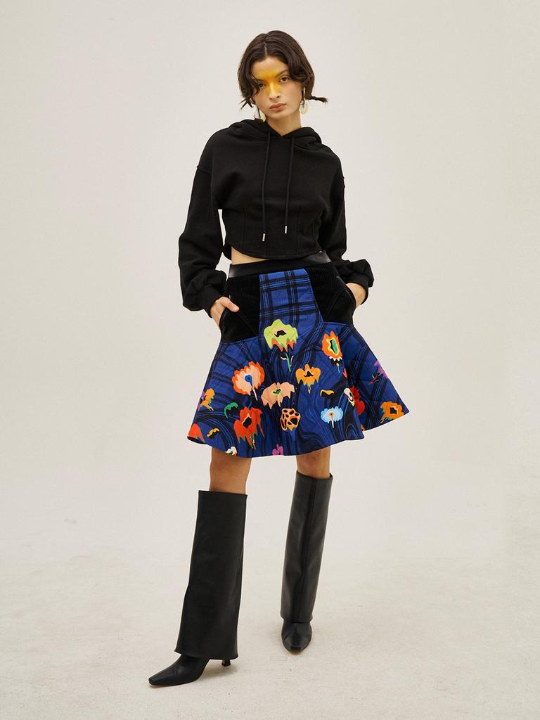 Greedius Blue Melting Flower Mermaid Mini-Skirt