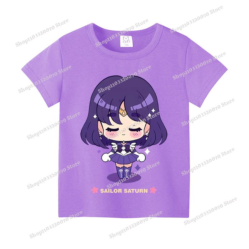 Sailors Moons Cotton T-shirt Sweet Anime Printed Girl Short Sleeve Cartoon Casual Kids Shirts Summer Child Tops