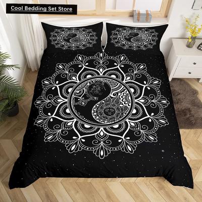Poszwa na kołdrę Yin Yang Król Królowa Mandala Boho Zestaw pościeli Retro Lotos Tai Chi Bagua Poszwa na kołdrę Chinoiserie Poszwa na kołdrę