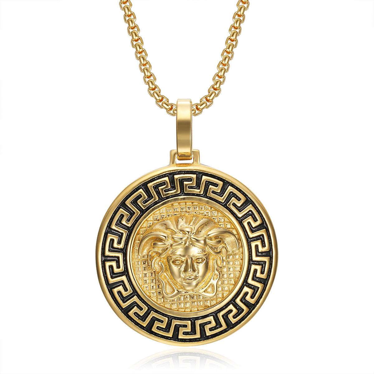 

Ювелирное ожерелье из титановой стали с позолоченным бриллиантом, ожерелье из греческой мифологии 60cm