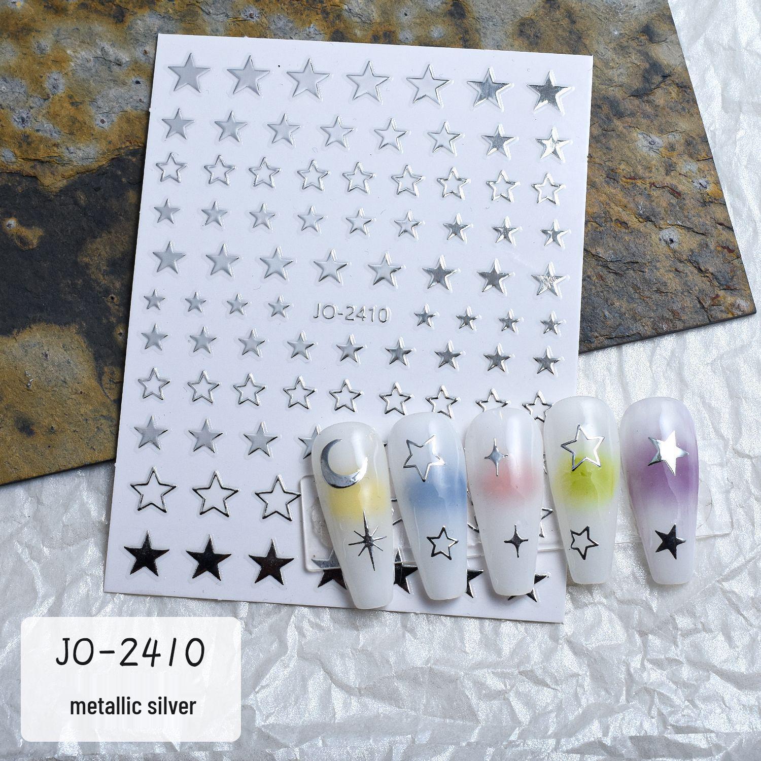 Heart and Star Fairy Nail Stickers - Silver Pure Desire Style