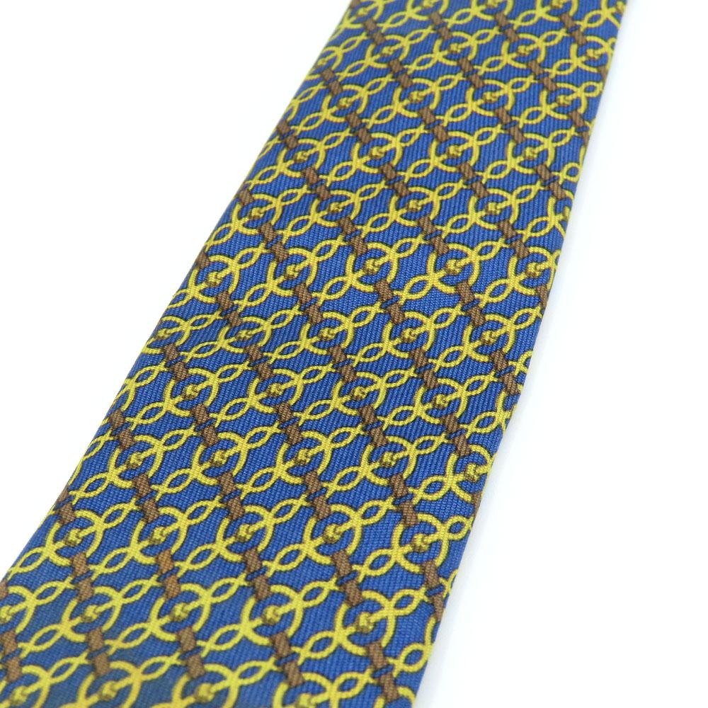 Used HERMES Tie Silk Navy Yellow Business