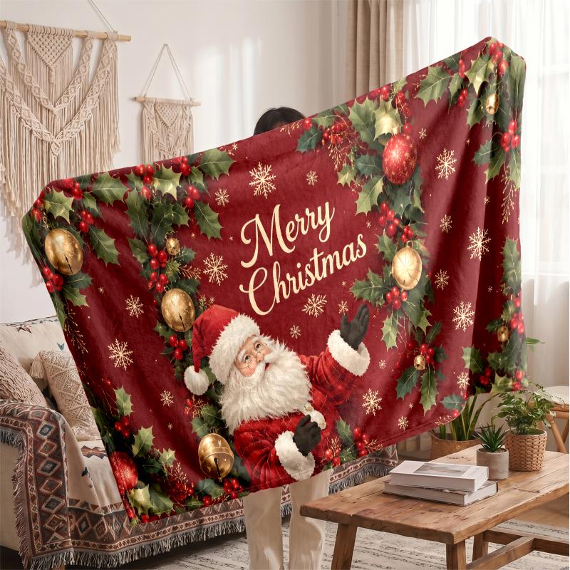 Christmas Flannel Throw Blanket Soft Warm Cozy For Sofa Bed Indoor Home Use Great Holiday Gift