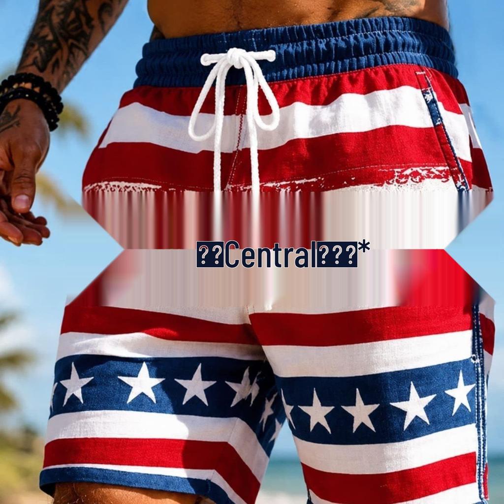 Men's American Flag Quick-Dry Summer & Fall Beach Swim Trunks - Casual Plus Size Shorts