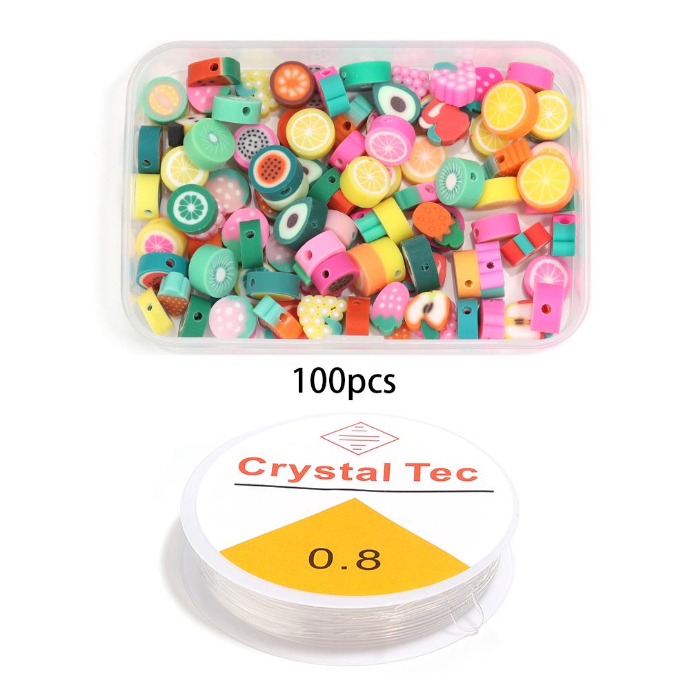 100Pcs Polymer Clay Beads Set Colorful Flower Fruit Pattern Beads Kit For DIY Handcrafts Bracelet Phone Chain Making Supplies