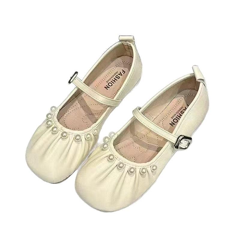Summer new style silver small leather shoes flat bottom pearl casual Mary Jane shoes sweet