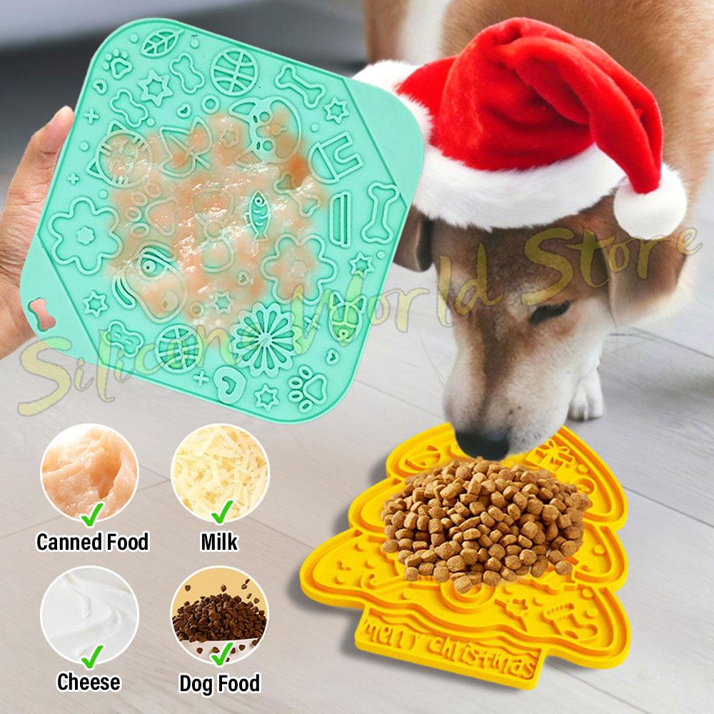 SW Pet Silicone Licking Pad Christmas Tree Flower Shape Cat Dogs Slow Feeder Plate for Pet Sucker Food Training Feeding Mat Bowl