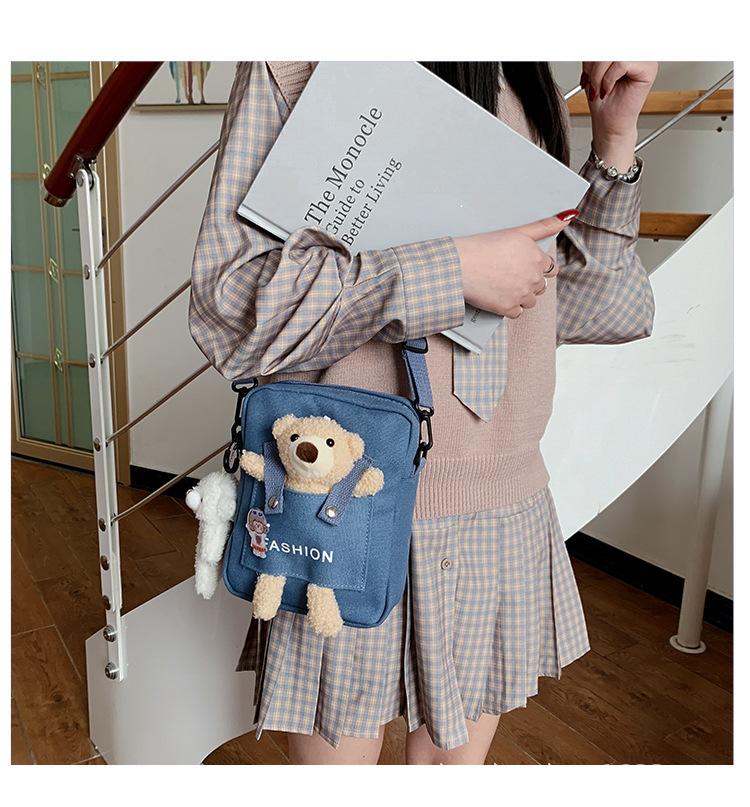 2025 autumn and winter men and women cute cartoon fashion trend clothes bear bag messenger bag shoulder bag square bag small backpack