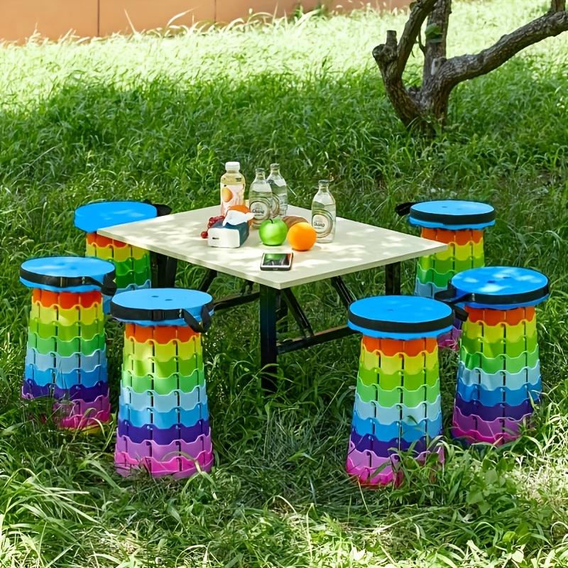 1PC Rainbow Folding Stool Adjustable Height PP Material Portable Collapsible Compact for Camping Fishing Outdoor Activities