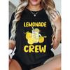 Women's Lemon Slice Print T-Shirt - Summer Short Sleeve Top with Lemon Pattern, Breathable Black Blouse for Casual Party, Camping & Casual
