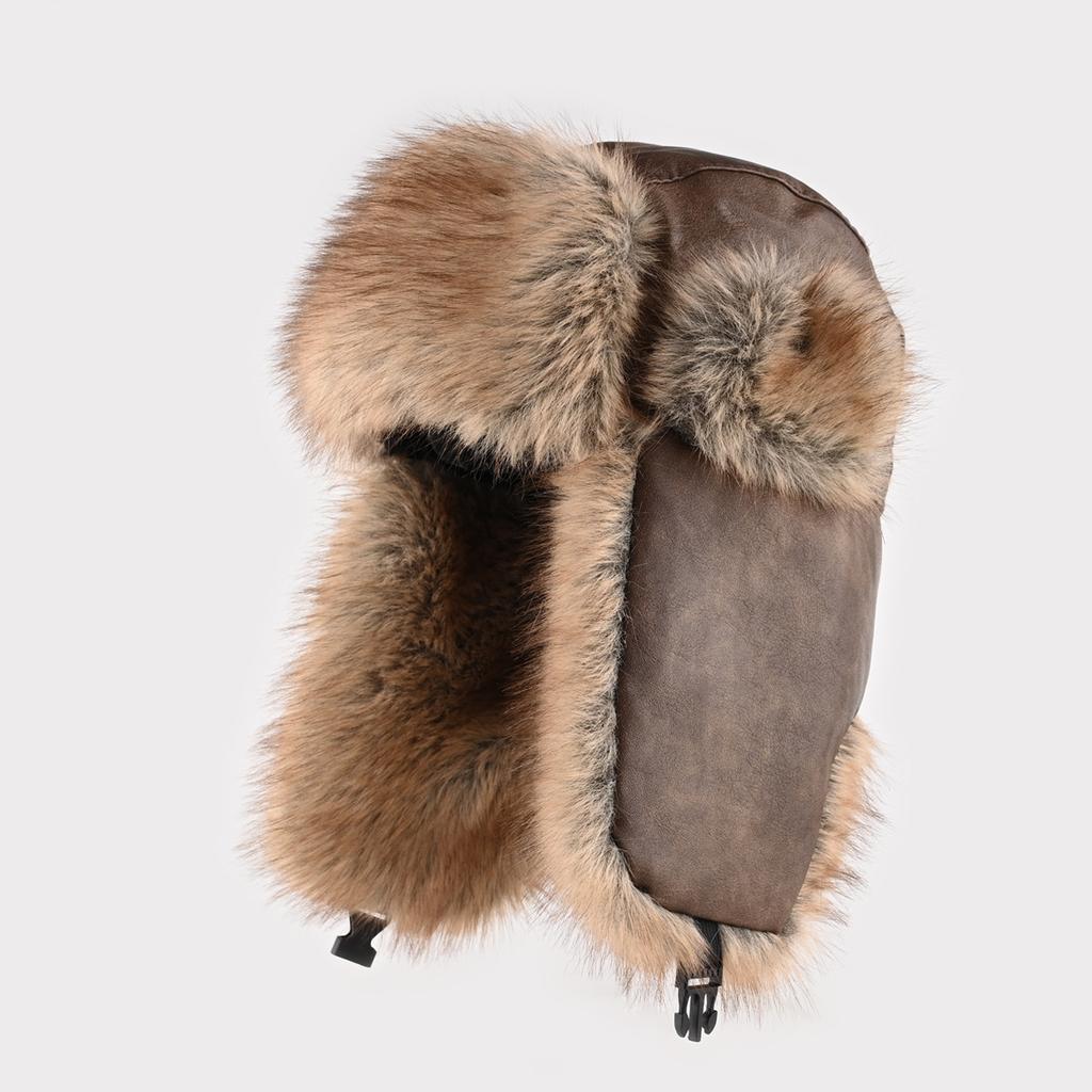 Retro Leather Hat Men's Winter Velvet Thickened Outdoor Ear Protection Hat Imitation Mink Plush Cold-proof Hat Women