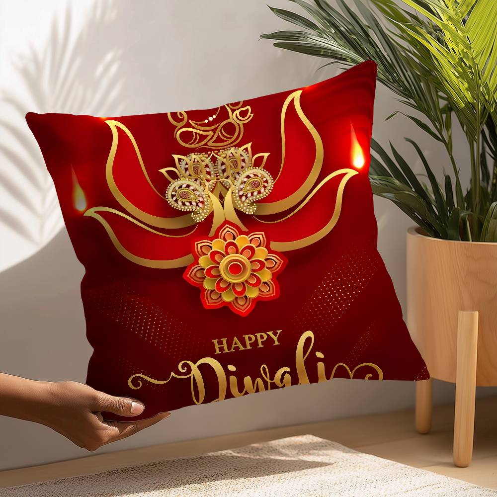 Diwali Festival Pillow Case Plush Fabric Soft  Pillowcase Double Sided Print Cushion Cover Household Gifts