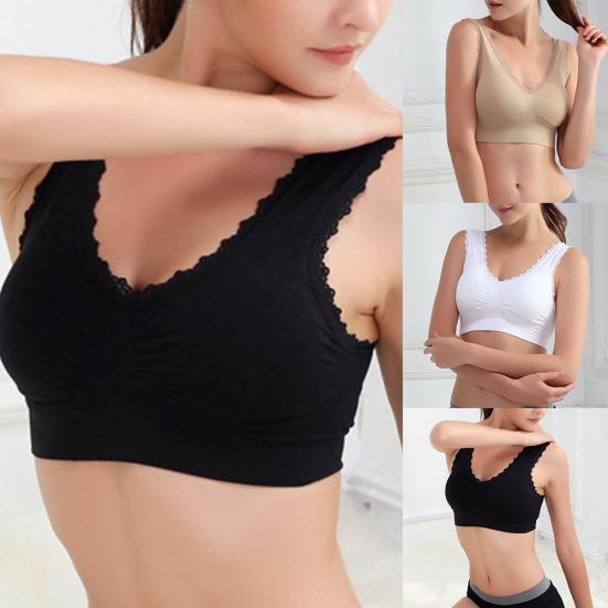 Jednobarevné dámské krajkové lemování Bezešvé vycpané drátěné podprsenky Crop Top spodní prádlo