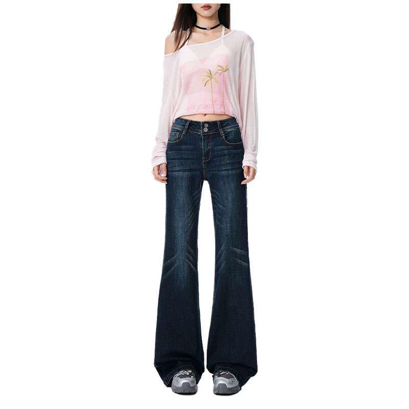 Plus Size Women's Micro-Flare Jeans - Autumn/Winter Retro Wide-Leg Casual Pants