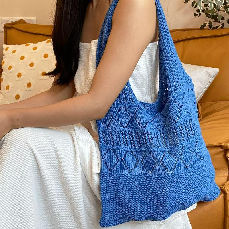 Seaside Crochet Cotton Mesh Bag - Large Capacity, Lazy Summer Style for Women