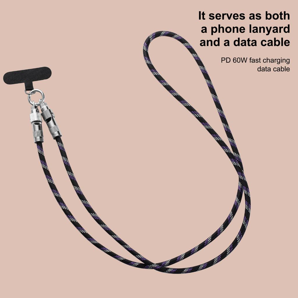 New Design Type C Portable Braided Wrist Strap Neck Strap Crossbody Lanyard Fast Charging Data Cable for Mobile Phone