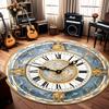 Stylish Retro Clock Pattern Round Rug Ornate Roman Numeral Design Soft Washable Non-slip Mat for Living Room Bedroom