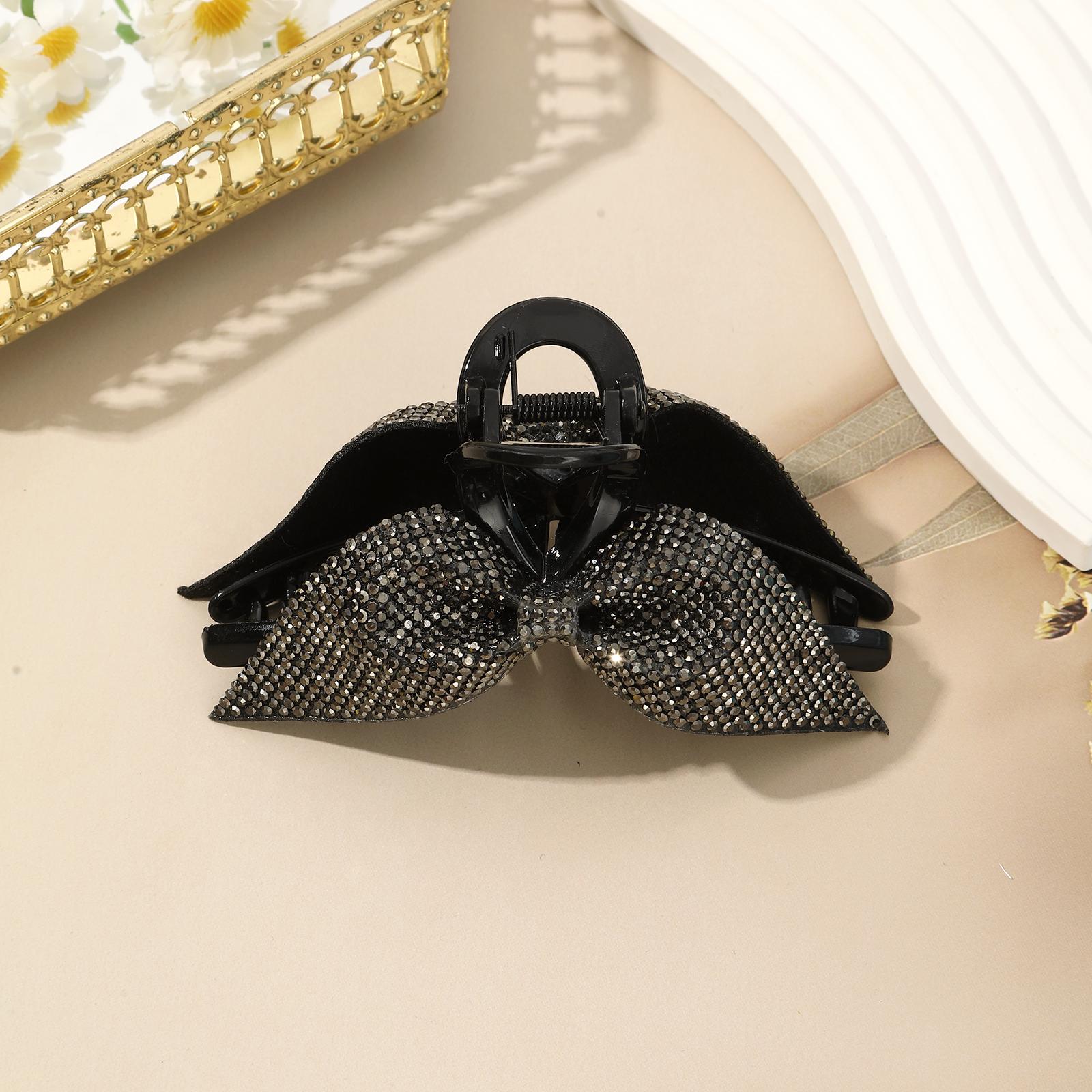 AWAYTR New Bow Hair Claw Simple Elegant Romantic Full Diamond Bow Hair Clip High Ponytail Shark Clip Women Hair Accessories