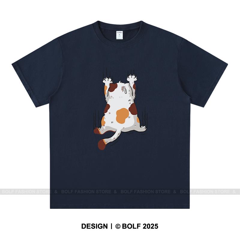 Kawaii Katt Herr T-shirt 100% Bomull Oversize Chibi Kattunge Grafiska T-shirts för Män Söt Djurälskare Japansk Streetwear